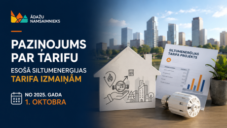 Paziņojums par ESOŠĀ siltumenerģijas tarifa izmaiņām no 2025. gada 1. oktobra