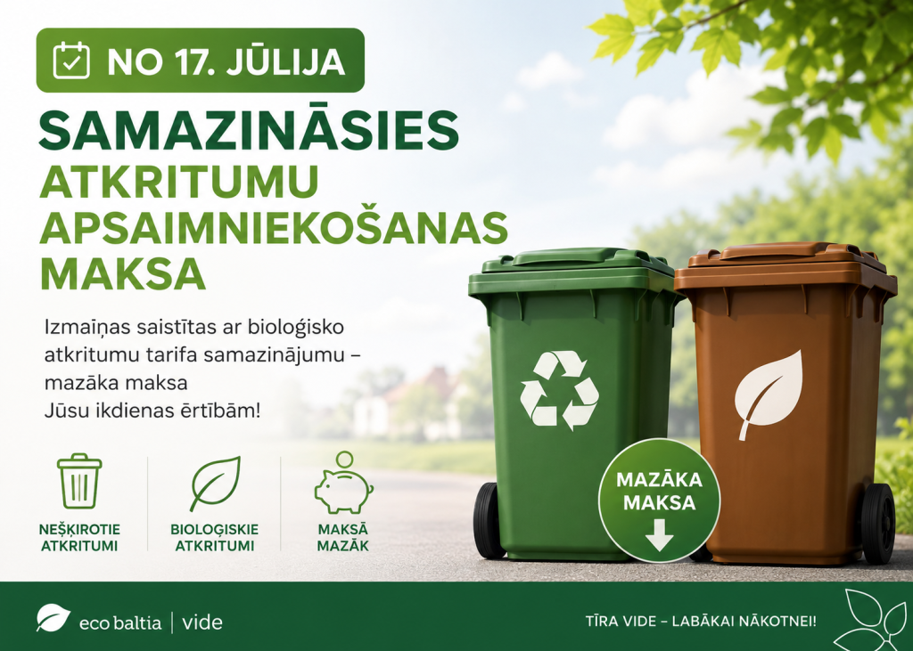 No 17. jūlija samazināsies atkritumu apsaimniekošanas maksa Ādažu novadā
